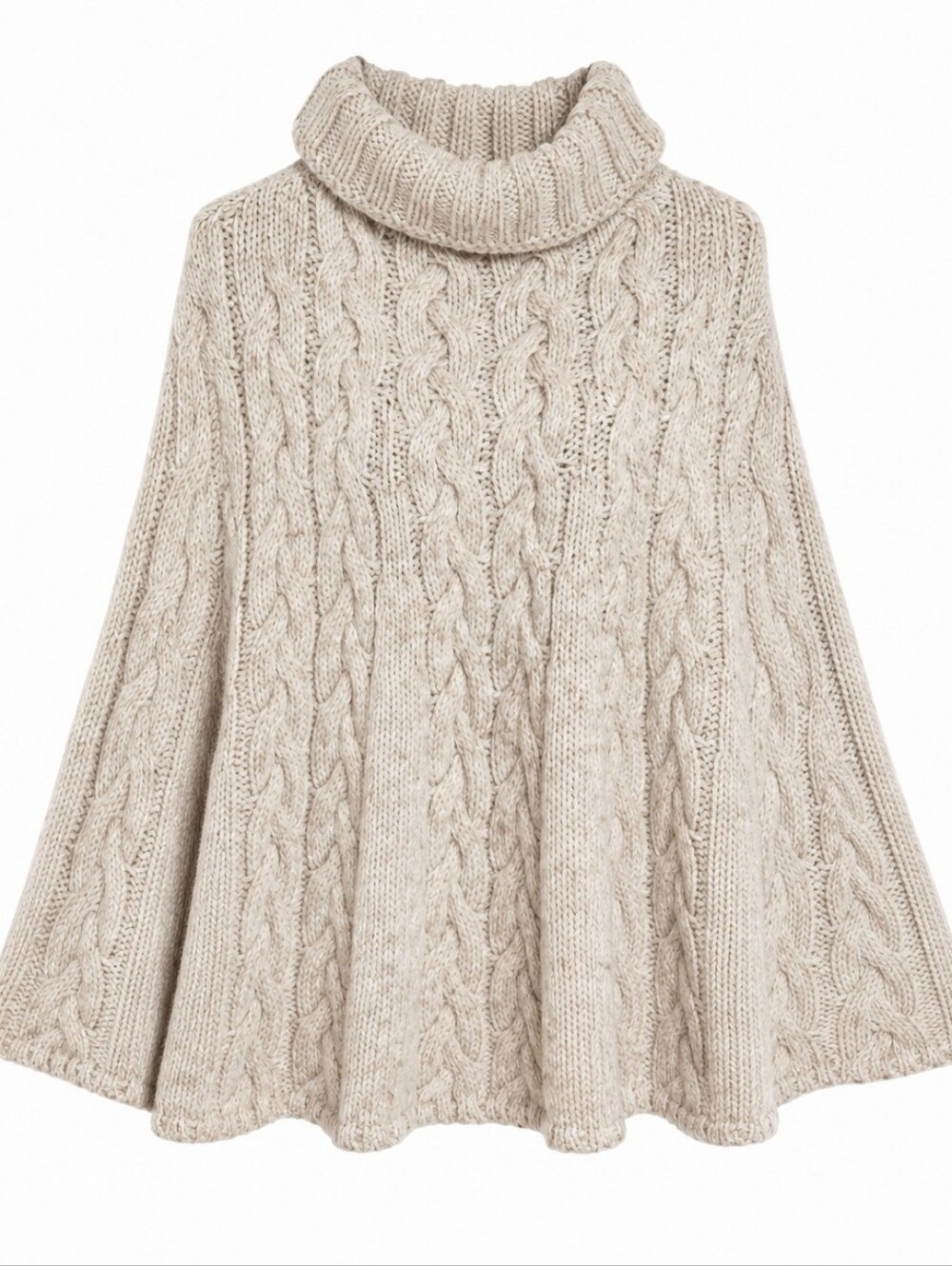 Gelso Bianco Italian Chunky Cable Knit Alpaca Blend Oatmeal Color Cape/Poncho